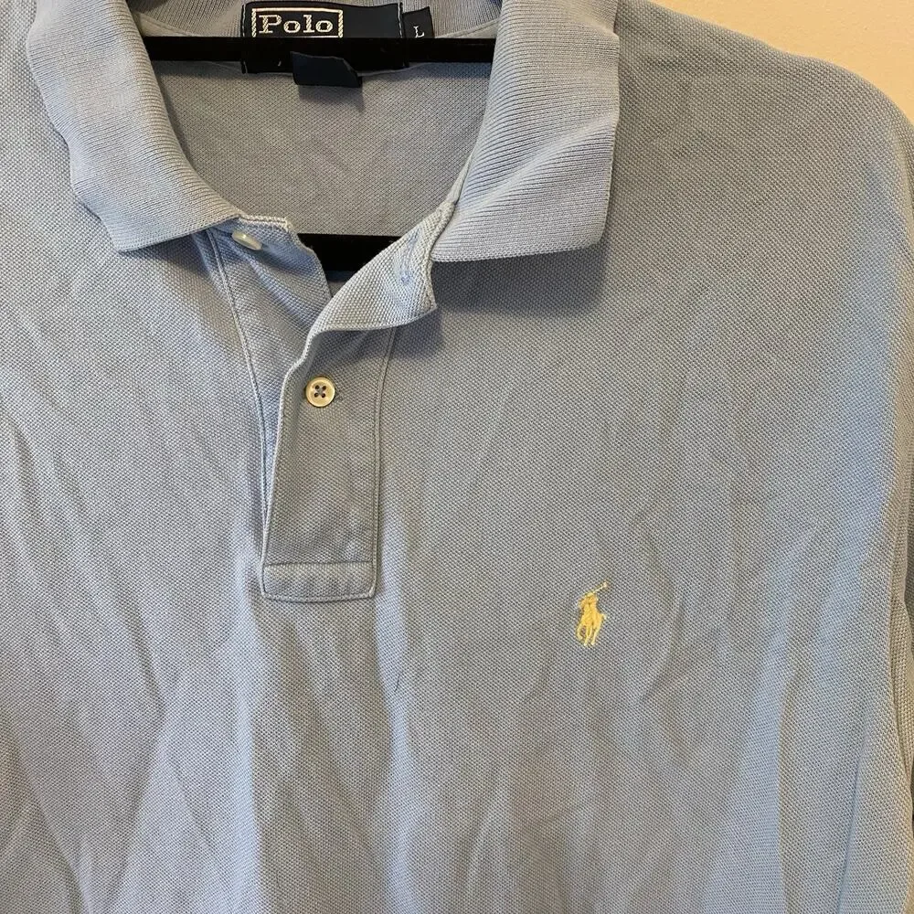 Polo Ralph Lauren Men Large Blue Vintage Terry Cloth Casual Preppy Pony Logo Y2K